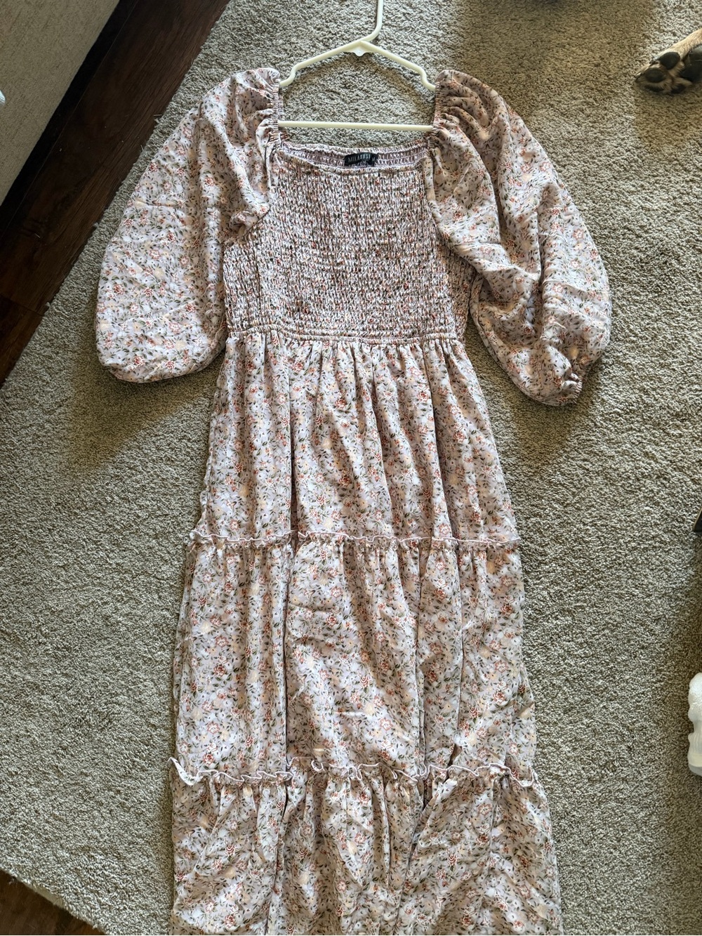 Mikarose Blush Floral Smocked Maxi Dress with Puff Sleeves